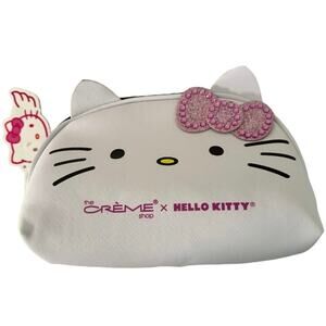 HELLO KITTY Makeup Cosmetic Bag Pouch Case White Pink Glitter Zip The Crème Shop